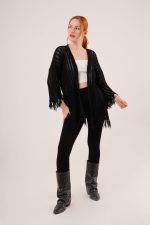 Püskül Detaylı Delikli Model Siyah Hırka - Görsel 2