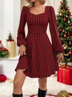 Kadın Uzun Kollu Kare Kalp Yakalı Mini Modal Elbise - Görsel 2