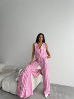 ÇİZGİLİ CEKET KETEN - Pembe - Görsel 2