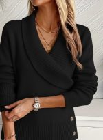 Kadın Uzun Kollu Yakalı Yandan Düğmeli Triko Bluz - Görsel 2