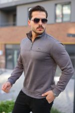 Erkek Süet Yarım Fermuar Dik Yaka Sweat - Görsel 3