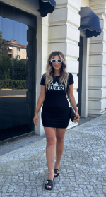 Kadın Kısa Kollu Queen Baskı Iki Iplik Mini Elbise - Görsel 2