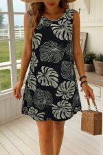 Kadın Sıfır Kollu Yuvarlak Yaka Desenli Süprem Elbise - Görsel 3