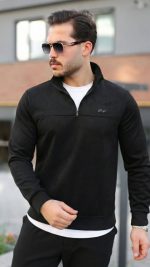 Erkek Süet Yarım Fermuar Dik Yaka Sweat