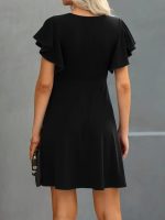 Kadın Kısa Kelebek Kollu Bisiklet Yaka Janjan Krep Elbise - Görsel 2