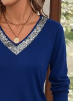 Kadın Uzun Kollu V Payet Yakalı Viskon Bluz - Görsel 2