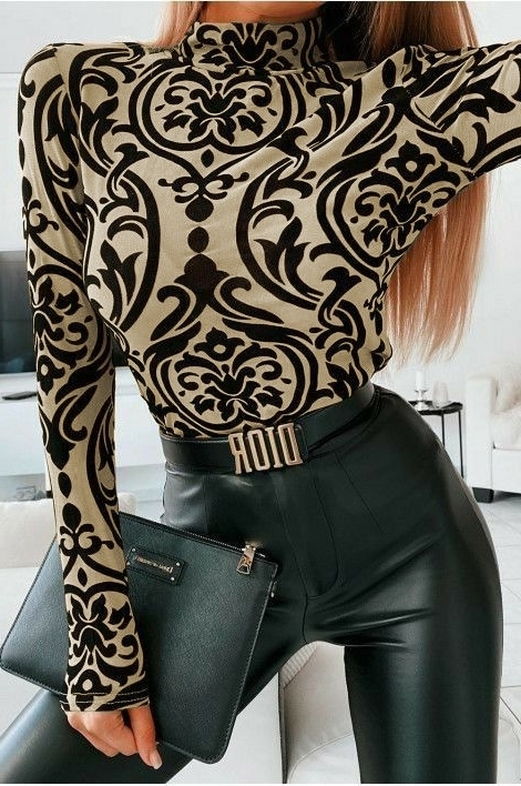 8d3670691ec99ca325f2 Kadın Uzun Kollu Balıkçı Yaka Desenli Sandy Bluz - Görsel 1