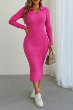 Kadın Uzun Kollu Yakalı Triko Elbise