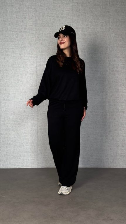 Kadın Uzun Kollu Bisiklet Yaka Viskon Iki Iplik Bluz Ve Pantolon Ikili Takım