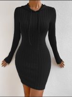 Kadın Kapşonlu Likralı Kaşkorse Mini Elbise - Görsel 3