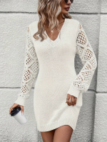 Kadın Uzun Kollu V Yakalı Mini Triko Elbise - Görsel 2