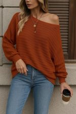 Kadın Uzun Kollu Tek Omuzu Açık Triko Bluz