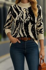 Kadın Uzun Kollu Balıkçı Yaka çok Renkli Triko Bluz - Görsel 3