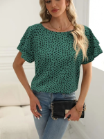 Kadın Kısa Kollu Kolları Volanlı Baskılı Süprem Bluz - Görsel 3