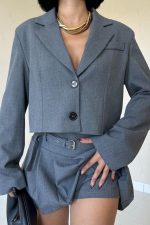 Gri Bomber Ceket Ve Pileli Etek Takım - Görsel 3