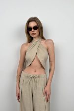 Çapraz Bağlamalı Keten Crop - Görsel 2
