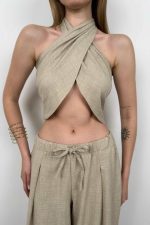 Çapraz Bağlamalı Keten Crop - Görsel 3