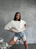 Düz Biskilet Yaka  T-shirt - Beyaz - Görsel 2