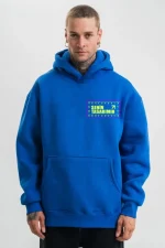 Ön Arka Kapüşonlu Premium SweatShirt - Mavi - Görsel 2