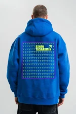 Ön Arka Kapüşonlu Premium SweatShirt - Mavi - Görsel 3