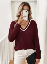 Kadın Uzun Kollu V Yakalı Viskon Iki Iplik Bluz - Görsel 2