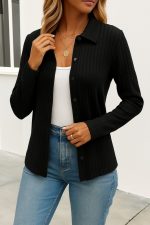 Kadın Uzun Kollu Yakalı önden Düğmeli Triko Ceket - Görsel 3