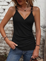 Kadın Kruvaze Yaka Askı Halka Aksesuar Detay Waffle Bluz - Görsel 2