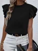 Kadın Kısa Kollu Fırfır Yakalı Bürümcük Bluz - Görsel 3