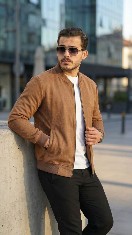 aee43e72f6a853d981c195e0945e226e Erkek Scuba Süet Kumaş Bomber Hırka - Görsel 1