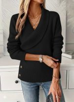 Kadın Uzun Kollu Yakalı Yandan Düğmeli Triko Bluz - Görsel 3