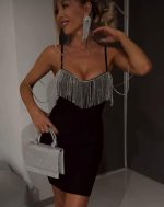 Kadın Omuz Askılı Taş Detay Mini Elbise