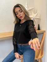 Kadın Uzun Kollu Bisiklet Yaka Kolları çiçekli Waffle Bluz - Görsel 2