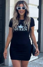 Kadın Kısa Kollu Queen Baskı Iki Iplik Mini Elbise - Görsel 3