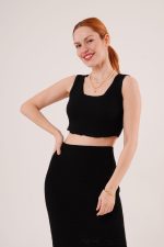 Örme Detaylı Etek Ve Bluz Siyah Takım - Görsel 2
