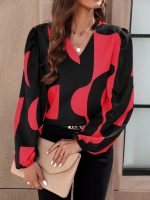 Kadın Uzun Kollu V Yakalı Desenli Modal Bluz