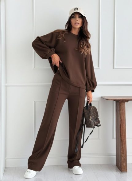 Kadın Uzun Kollu Geniş Kesim Modal Bluz Ve Pantolon Ikili Takım
