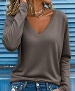 Kadın Uzun Kollu V Yakalı Dalgıç Açık Vizon Bluz