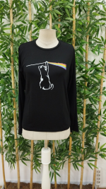 Kadın Uzun Kollu Bisiklet Yaka Baskılı Iki Iplik Bluz - Görsel 2