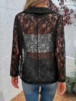 Kadın Uzun Kollu Yakalı önü Açık Dantelli Ceket - Görsel 3