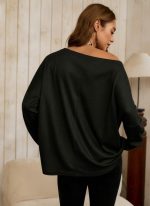 Kadın Tek Omuzdan Açık Yarasa Kollu Waffle Bluz - Görsel 3