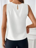 Kadın Sıfır Kollu Bisiklet Yaka önden Pileli Ithal Krep Bluz - Görsel 2