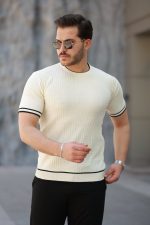Erkek Jakarlı Ribanalı Kısa Kollu T-shirt