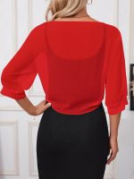 Kadın Truvakar Kollu önden Bağlamalı Kısa şifon Bolero Ceket - Görsel 3