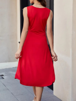 Kadın Sıfır Kol Bisiklet Yaka Bel Büzgü Detay Viskon Elbise - Görsel 3