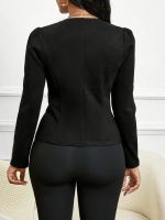 Kadın Uzun Kollu önü Açık Düğmeli Kısa Süet Ceket - Görsel 3