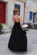 Kadın Sırttan çapraz Bağcıklı Yırtmaçlı Cepli Viskon Elbise - Görsel 2