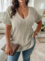 22Kadın Kısa Kollu V Yaka Fitilli Kaşkorse Bluz
