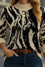 Kadın Uzun Kollu Balıkçı Yaka çok Renkli Triko Bluz - Görsel 2