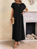 Kadın Uzun Kollu Yakası Açık Viskon Elbise - Görsel 2