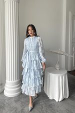 Bebe Mavi Uzun Volanlı Elbise - Görsel 2